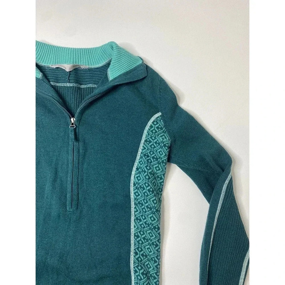 Athleta Sidestep Half-Zip Pullover Sweater Women's Small Green Thumbholes Cotton - Picture 2 of 10